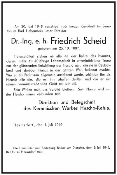 Sterbeanzeige Friedrich Scheid